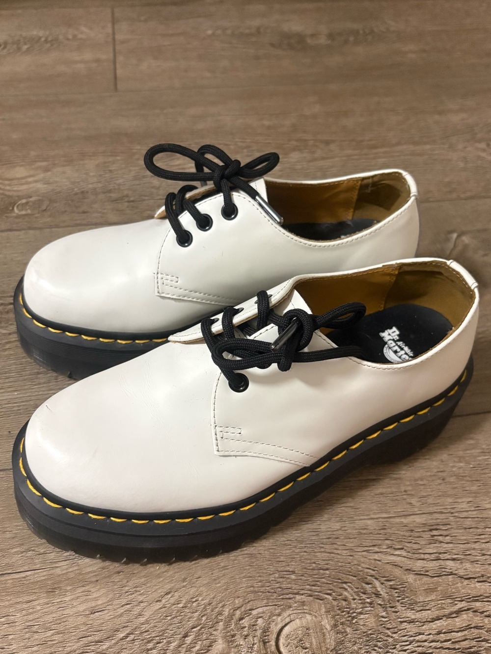 Dr. Martens White Leather 1461 Quad Platform Derbys Classic Yellow Stitching 38 - Picture 5 of 7